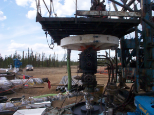 catches any fluids used to clean the wellhead before mounting the blowout preventer